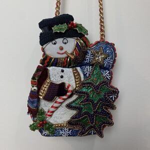 Mary Frances Vintage Bag Purse Beaded Snowman Christmas Holiday Handbag